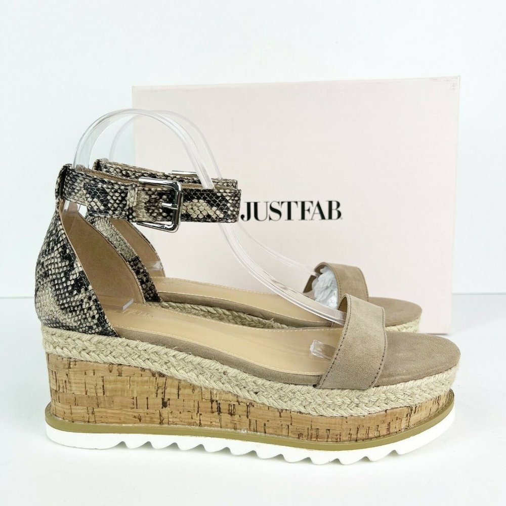 Just Fab Annika Snake Prin Faux Leather Wedge Sandals NIB Size 10